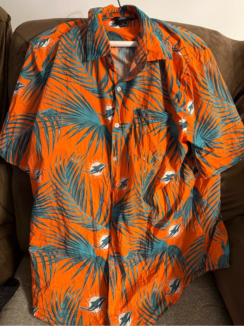 Miami Dolphins NFL Orange Tropical Button-Up Shirt